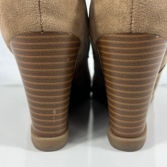 Nine West Light Natural Wedge Ankle Boots Faux Shearling Trim Side Zipper 10 M - Picture 5 of 16